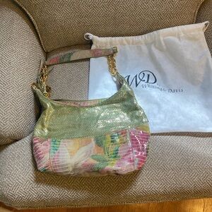 Whiting & Davis vintage gold metallic mesh with snakeskin multi colored leather